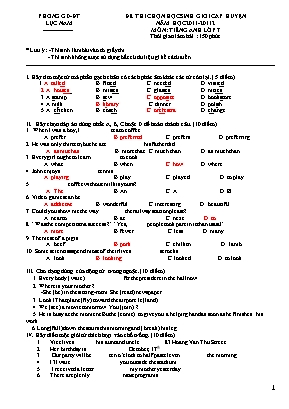 Đề thi chọn học sinh giỏi cấp huyện môn Tiếng Anh Lớp 7 - Năm học 2011-2012 (Có đáp án)
